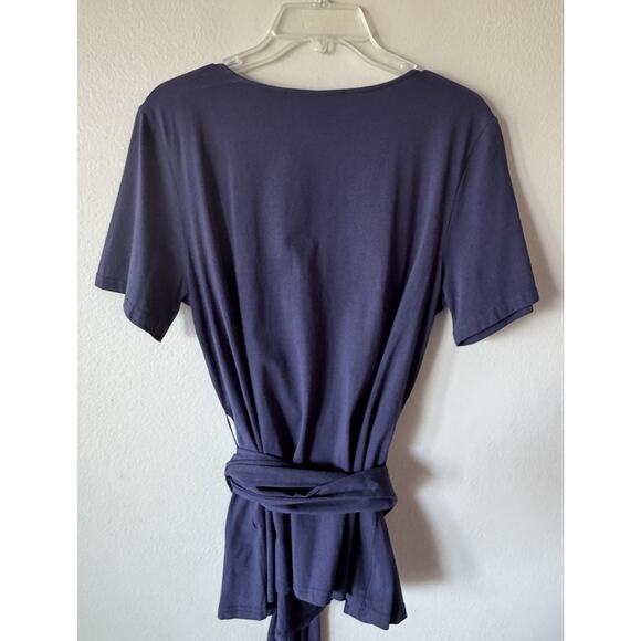Eloquii Navy Blue Wrap Top Women’s Size 14 16 Short Sleeve V Neck Work Stretch - Picture 2 of 5